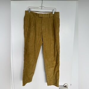 Top Man 32” Waist Men's Corduroy Dress Pants, Mustard Yellow, Size 32.